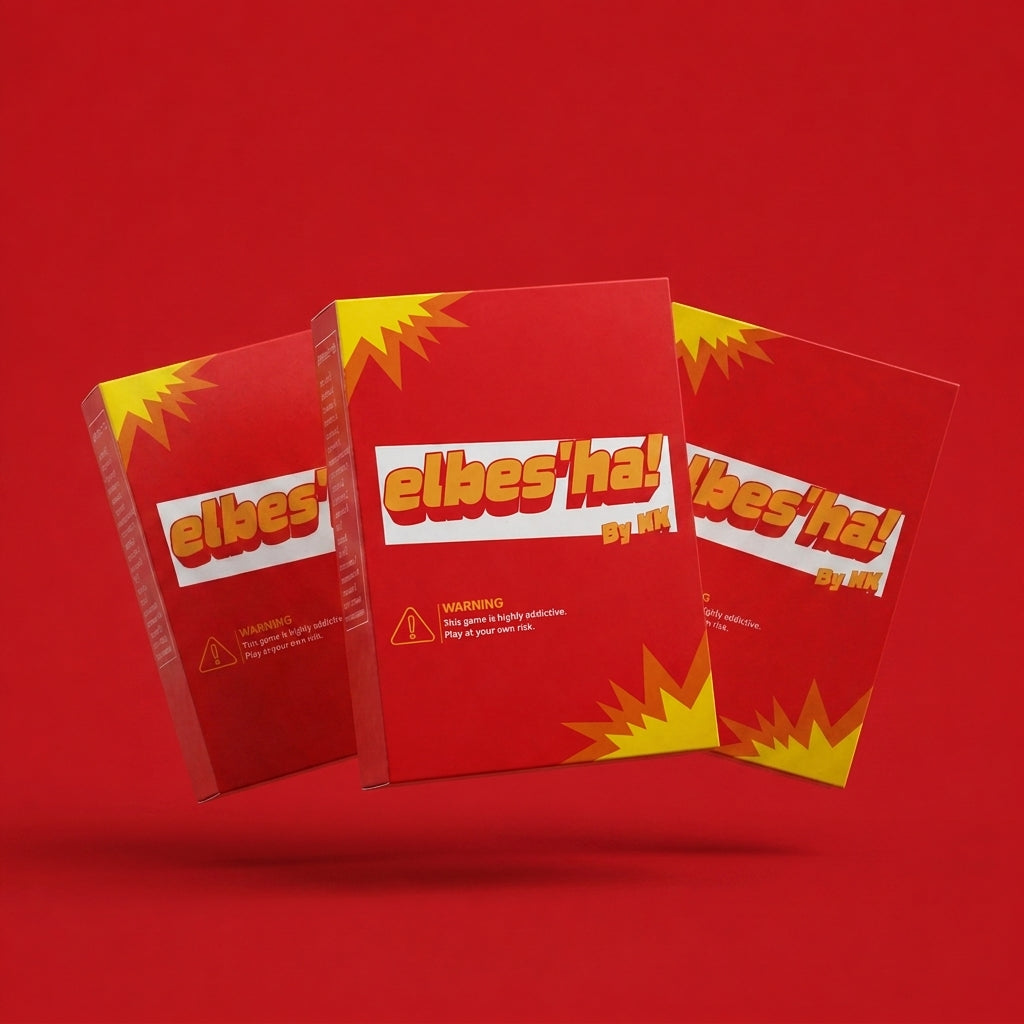 ELBES'HA ×3 — El Shilla: three elbes'ha card game boxes fanned on red background